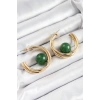 Pirinç Gold Renk Halka Model Yeşil Boncuk Detay Kadın Küpe