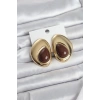 Pirinç Gold Renk Kahverengi Taşlı Damla Model Vintage Kadın Küpe