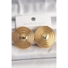 Pirinç Gold Renk Kalp İşlemeli Daire Plaka Model Kadın Küpe
