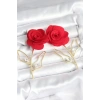 Pirinç Gold Renk Kırmızı Gül Model Kadın Küpe
