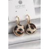 Pirinç Gold Renk Leopar Desenli Daire Model Kadın Küpe