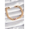 Pirinç Gold Renk Pembe Kare Zirkon Taşlı VIP Seri Kadın Bileklik