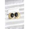 Pirinç Gold Renk Siyah Boncuklu Oval Vintage Kadın Küpe