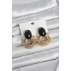 Pirinç Gold Renk Siyah Taşlı Vintage Kadın Küpe