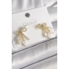Pirinç Gold Renk Zirkon Taşlı Düğüm Model Damla Zirkon Taşlı Kadın Küpe