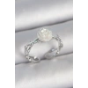 Pirinç Gümüş Renk Beyaz Gül Model Ayarlanabilir Kadın Yüzük