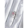 Pirinç Gümüş Renk Pembe Zirkon Taşlı Charm Model Kadın Yüzük