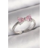 Pirinç Gümüş Renk Pembe Zirkon Taşlı Kalp Fiyonk Model Kadın Yüzük