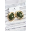 Pirinç Yeşil Badem Model Vintage Gold Kadın Küpe