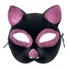 Siyah Renk Pembe Simli Süet Kaplama Kedi Maskesi 18x14 cm
