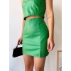 Tek yırtmaçlı arkadan fermuarlı deri etek yeşil