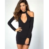 TP101314 Omuz Açık Uzun Kollu Mini Elbise