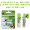 Usb ile Şarj Olabilen 2 li 1450 mah Lityum Kalın Şarjlı Kalem Pil (  )