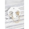 Uzay Model Pirinç Gold Renk Zincir Bağlantılı Ear Cuff Küpe Seti