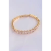 Vip Seri Pirinç Pembe Zirkon Taşlı Gold Renk Baget Model Bileklik