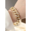Vip Seri Pirinç Zirkon Taşlı Gold Renk Gurmet Bileklik