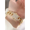 Vip Seri Pirinç Zirkon Taşlı Gold Renk Gurmet Bileklik