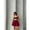 Volanlı keten şort bordo s255058