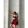 Volanlı keten şort bordo s255058