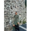 Yırtmaçlı kalın bürümcük uzun elbise Yeşil