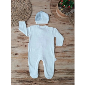 0-3 3-6 6-9 Ay Şapkalı Yelek Detaylı Boydan Çıtçıt Erkek Bebek Tulumu Ekru
