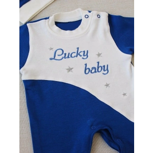 0-3 3-6 Ay Lucky Turk Nakışlı Es Çizgi Boy Şapkalı Erkek Bebek Tulumu Lacivert