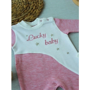 0-3 3-6 Ay Lucky Turk Nakışlı Es Çizgi Boy Şapkalı Kız Bebek Tulumu Pembe