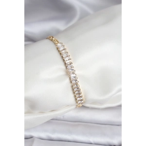 14K Gold Renk Kaplama Zirkon Taşlı Baget Model CM Kadın Bileklik