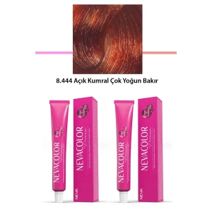 2 Li Set Premium 8.444 Açık Kumral Çok Yoğun Bakır  Kalıcı Krem Saç Boyası 2 X 50 G Tüp (74)