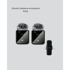 2’li Kablosuz Yaka Mikrofonu TypeC ve Lightning Uyumlu Profesyonel Set