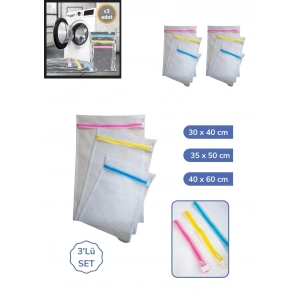 3'lü Çamaşır Yı Filesi Set Renkli Fermuarlı Pratik Çamaşır Yı Filesi Seti 3 Boy