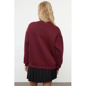 3 iplik şardonlu bisiklet yaka sweatshirt bordo