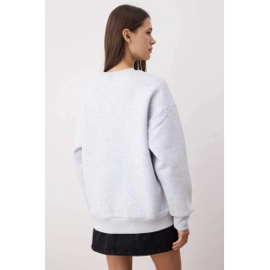 3 iplik şardonlu bisiklet yaka sweatshirt gri