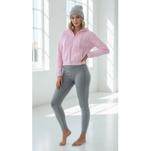 3 iplik şardonlu Kapşonlu fermuarlı kısa üst pembe pat8590