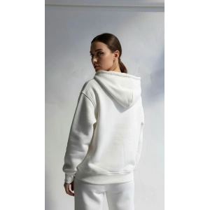 3 iplik şardonlu kapşonlu hoodie frm beyaz p510437