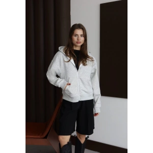 3 iplik şardonlu kapşonlu hoodie frm gri p510437