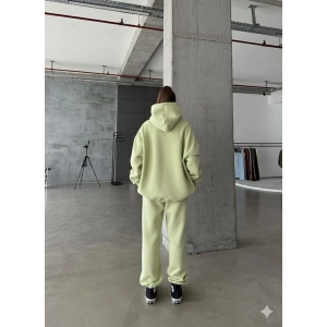 3 iplik şardonlu kapşonlu sweatshirt mint p510436