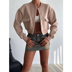 3 iplik şardonlu Önü çıtçıtlı cepli ceket bej