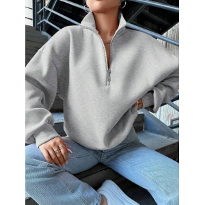 3 iplik Şardonlu yarım fermuarlı sweatshirt gri