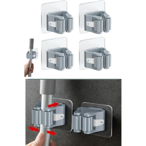 3 Lü Renkli  Yapışkanlı Mop Fırça Çek pas Sap Tutucu Organizer Mutfak Banyo Düzenleyici