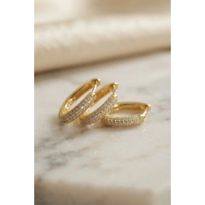 3 lü Set Gold Renk Zirkon Taşlı Kare Halka Küpe