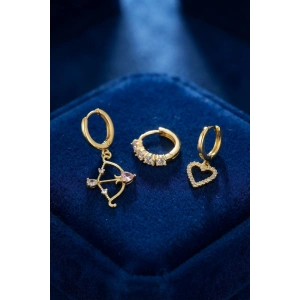 3 lü Set Küpe Gold Renk Eros Yay Detaylı