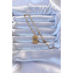 316L Altın Renk İşlemeli Nazarlı Vintage Kolye