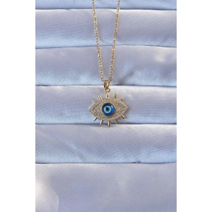 316L Altın Renk Zirkon Taşlı Nazarlı Göz Kolye