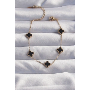 316L Çelik Baby Boy Gold Renk Siyah Mineli Yonca Bileklik