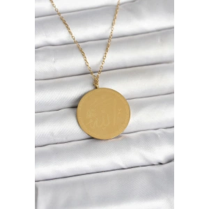 316L Çelik Gold Renk Ayetel Kürsi ve Allah Yazılı Kolye