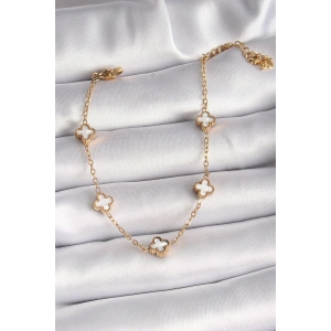 316L Çelik Gold Renk Beyaz Baby Boy Yonca Model Kadın Bileklik