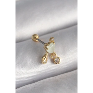 316L Çelik Gold Renk Beyaz Mineli Kalp Sallantı Zirkon Taşlı Tragus Piercing