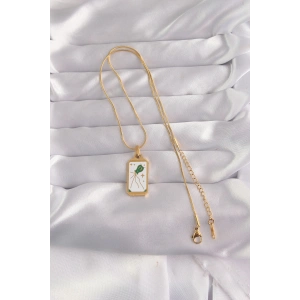 316L Çelik Gold Renk Beyaz Mineli Tarot Kolye