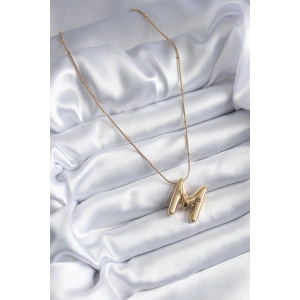 316L Çelik Gold Renk Bubble M Harf Model Kadın Kolye